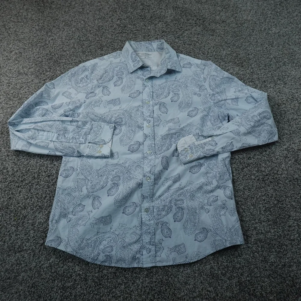 Banana Republic Shirt Mens M Blue Paisley Western Cowboy Long Sleeve Button Up